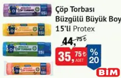 PROTEX ÇÖP TORBASI BÜZGÜLÜ BÜYÜK BOY 15'Lİ